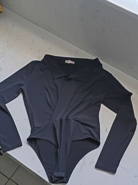Madrag Long-Sleeve Black Wrap-Front Bodysuit - Women Tops
